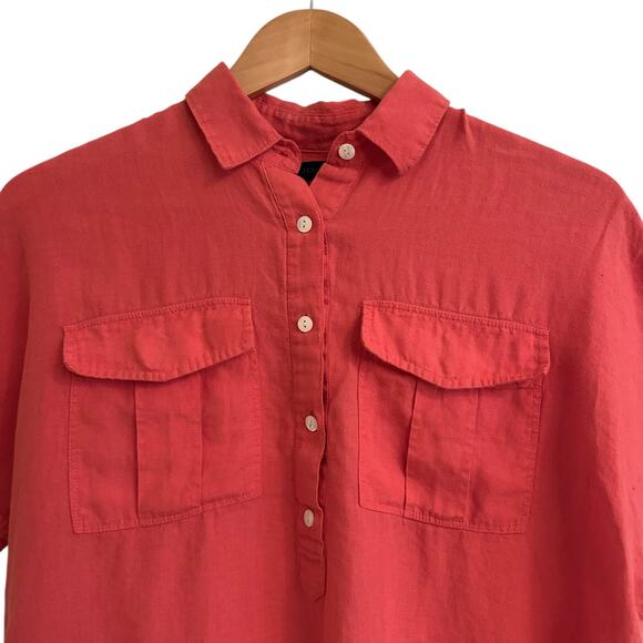 J. Crew Baird McNutt Coral Orange Relaxed Fit Shirt Top Sz 4 Linen Popover - Picture 2 of 5